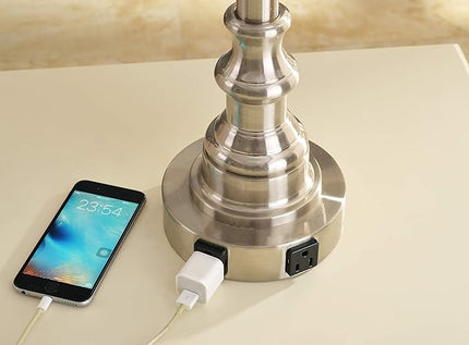 Kenroy Home 30437BS-OOR Spyglass Double Outlet Table Lamp with Brushed Steel Finish, Classic Style, 30.5" Height, 17" Width, 17" Depth - LeafyLoom