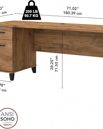 Bush Furniture Somerset Computer Drawers | Office Home Workspace | Large Desk, 72W, Fresh Walnut - LeafyLoom