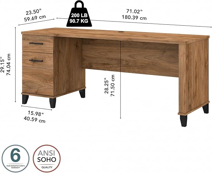 Bush Furniture Somerset Computer Drawers | Office Home Workspace | Large Desk, 72W, Fresh Walnut - LeafyLoom