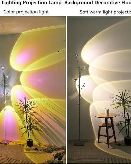 Sunset Projection Floor lamp Unique 5 Head Floor lamp Color for Living Room Background Decorative Adjustable Sunset lamp Modern LED Tall Lamp Bed Room Galvanized Chrome Floor lamp - LeafyLoom