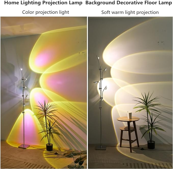 Sunset Projection Floor lamp Unique 5 Head Floor lamp Color for Living Room Background Decorative Adjustable Sunset lamp Modern LED Tall Lamp Bed Room Galvanized Chrome Floor lamp - LeafyLoom