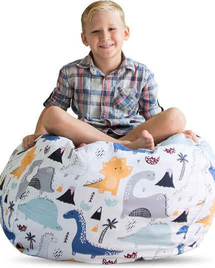 Creative QT Stuff ’n Sit Extra Large 38’’ Bean Bag Storage Cover for Stuffed Animals & Toys, Giant Beanbag Chair for Plush, Toddler & Kids Rooms Bedroom Organizer, Dinosaur - LeafyLoom