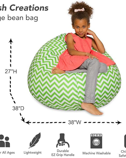 Posh Beanbags Bean Bag Chair, Large-38in, Pattern Chevron Green and White - LeafyLoom