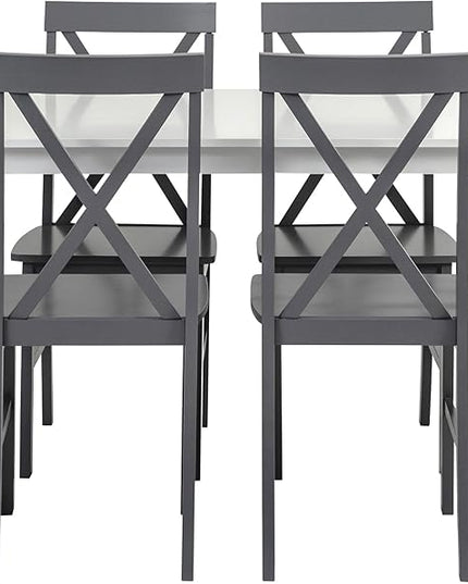 Walker Edison 4 Person Modern Farmhouse Wood Small Dining Table Dining Room Kitchen Table Set Dining 4 X Chairs Set, 48 Inch, White and Grey - LeafyLoom