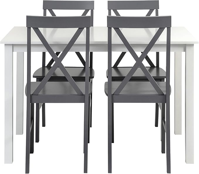 Walker Edison 4 Person Modern Farmhouse Wood Small Dining Table Dining Room Kitchen Table Set Dining 4 X Chairs Set, 48 Inch, White and Grey - LeafyLoom