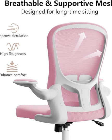 Ergonomic Office Chair, Comfort Swivel Home Office Task Chair, Breathable Mesh Desk Chair, Lumbar Support Computer Chair with Flip-up Arms and Adjustable Height - LeafyLoom