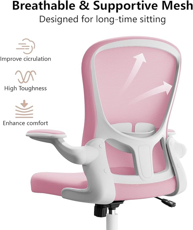 Ergonomic Office Chair, Comfort Swivel Home Office Task Chair, Breathable Mesh Desk Chair, Lumbar Support Computer Chair with Flip-up Arms and Adjustable Height - LeafyLoom