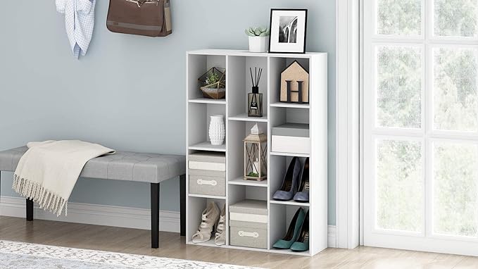 Furinno Luder Bookcase / Book / Storage , 11-Cube, White - LeafyLoom