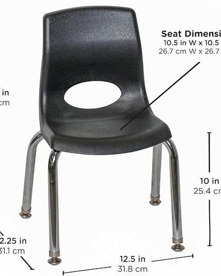 Angeles H, Black with Chrome Legs MyPosture Children's Chair, 10-inch - LeafyLoom