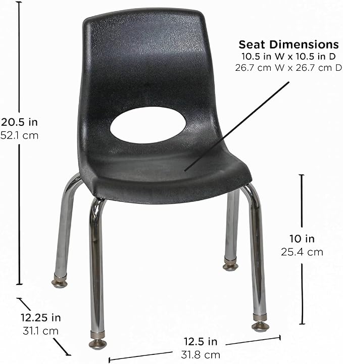 Angeles H, Black with Chrome Legs MyPosture Children's Chair, 10-inch - LeafyLoom