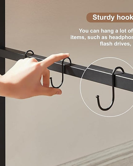 VECELO 44 Inch Computer Stable Writing Study Work 6 Hooks Adjustable Feet Wooden Desk for Home,Bedroom,Rusic Brown, 44Inches - LeafyLoom