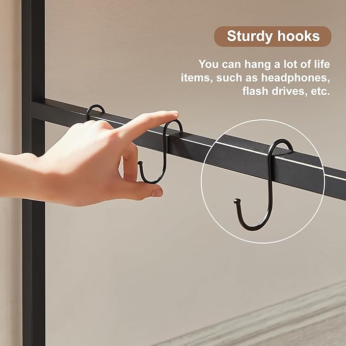 VECELO 44 Inch Computer Stable Writing Study Work 6 Hooks Adjustable Feet Wooden Desk for Home,Bedroom,Rusic Brown, 44Inches - LeafyLoom