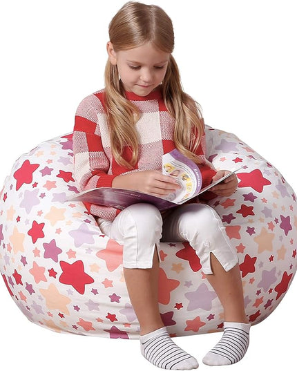 Aubliss Stuffed Animal Bean Bag Storage Chair, Beanbag Covers Only for Organizing Plush Toys, Turns into Bean Bag Seat for Kids When Filled, Medium 32"-Canvas Pattern Sparkling Star - LeafyLoom