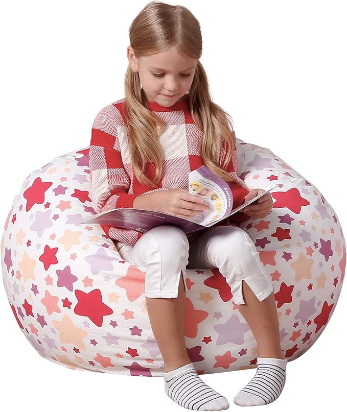 Aubliss Stuffed Animal Bean Bag Storage Chair, Beanbag Covers Only for Organizing Plush Toys, Turns into Bean Bag Seat for Kids When Filled, Medium 32"-Canvas Pattern Sparkling Star - LeafyLoom