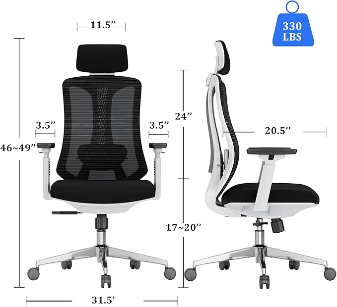 Ergonomic Mesh Office Chair, High Back Desk Chair with 3D Armrests, Adjustable Lumbar Cushion & Adjustable Headrest, Swivel Computer Task Chair with Tilt Function - LeafyLoom