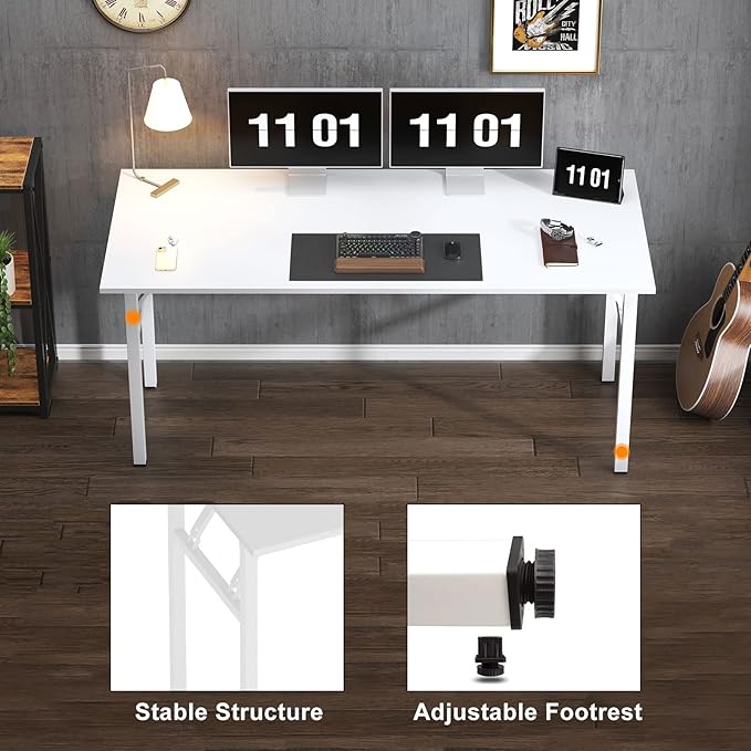 Need Computer Desk Office Desk 62 inches Folding Table with BIFMA Certification Computer Table Workstation, White AC5DW-157 - LeafyLoom