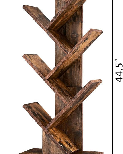 Hoctieon 6 Tier Tree Bookshelf, Tall Bookcase with Drawer, Freestanding Book Shelf, Display Floor Standing Storage Shelf, Book Organizer Shelves for Home Office, Rustic Brown - LeafyLoom