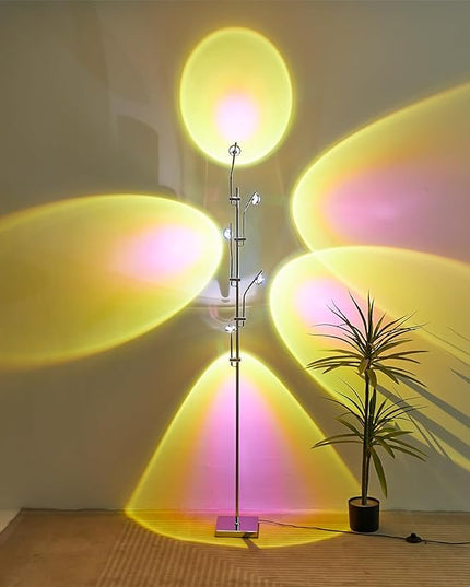 Sunset Projection Floor lamp Unique 5 Head Floor lamp Color for Living Room Background Decorative Adjustable Sunset lamp Modern LED Tall Lamp Bed Room Galvanized Chrome Floor lamp - LeafyLoom