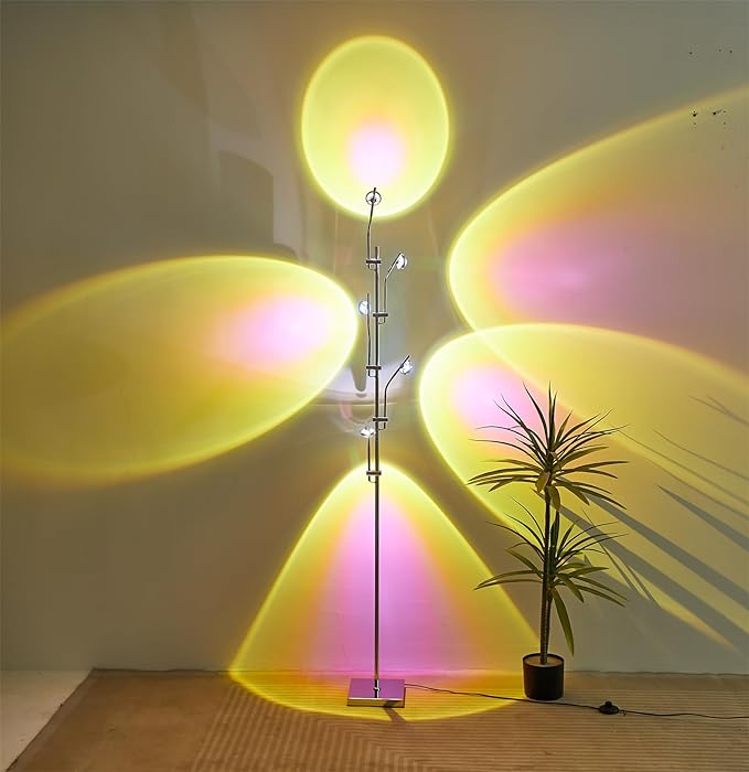 Sunset Projection Floor lamp Unique 5 Head Floor lamp Color for Living Room Background Decorative Adjustable Sunset lamp Modern LED Tall Lamp Bed Room Galvanized Chrome Floor lamp - LeafyLoom
