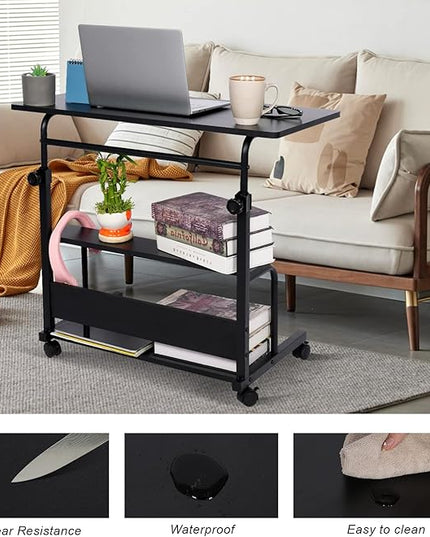 Portable Desk Small Desks for Small Spaces Laptop Table Black Rolling Adjustable Desk on Wheels Mobile Couch Desk for Bedroom Home Office Computer Standing Desk Student Desk with Storage 32x16 Inch - LeafyLoom
