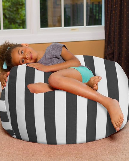 Posh Creations Bean Bag Chair for Kids, Teens, and Adults Includes Removable and Machine Washable Cover, Canvas Stripes Gray and White, 38in - Large - LeafyLoom