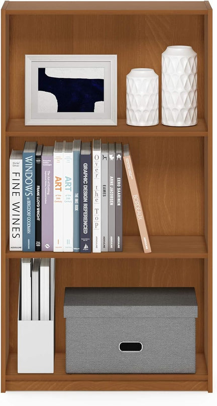 FURINNO Basic 3-Tier Bookcase/Bookshelf/Storage Shelves, Natural Oak - LeafyLoom