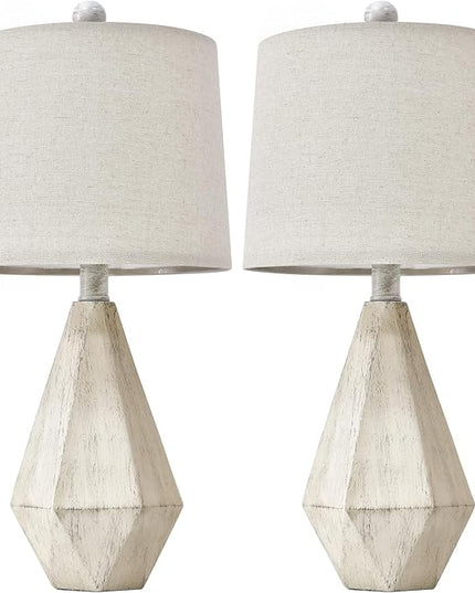 PoKat 20.25'' Table Lamp Set of 2, Bedside Lamp for Nightstand, Small Lamp for Bedroom, Bedroom Lamps for Living Room, Farmhouse Lamp for Nursery, White - LeafyLoom