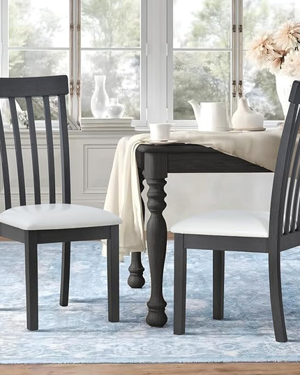 COLAMY Wooden Dining Chairs Set of 2, PU Leather Dining Room Kitchen Side Chair with Spindle High Back and Adjustable Foot Pegs - Grey - LeafyLoom