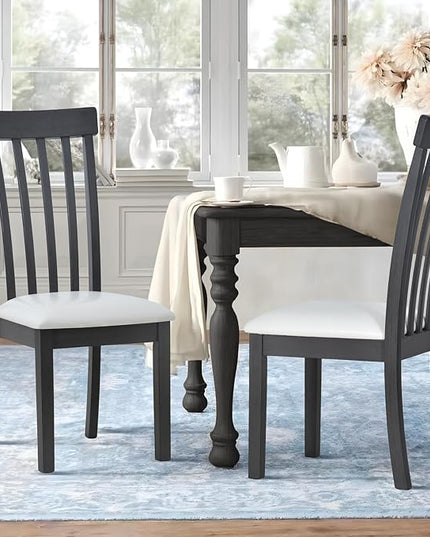 COLAMY Wooden Dining Chairs Set of 2, PU Leather Dining Room Kitchen Side Chair with Spindle High Back and Adjustable Foot Pegs - Grey - LeafyLoom