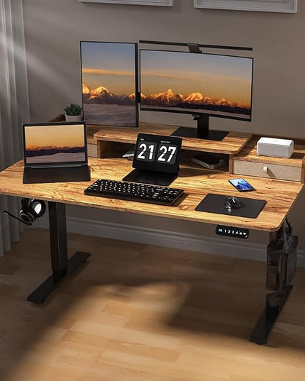 55×30 Inch Electric Standing Desk with 2 Drawers, Adjustable Height Widened Stand Up Desk with Storage Shelf, Sit to Stand Ergonomic Workstation for Home Office - LeafyLoom