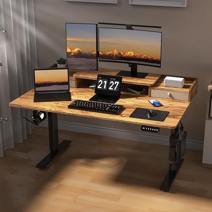 55×30 Inch Electric Standing Desk with 2 Drawers, Adjustable Height Widened Stand Up Desk with Storage Shelf, Sit to Stand Ergonomic Workstation for Home Office - LeafyLoom