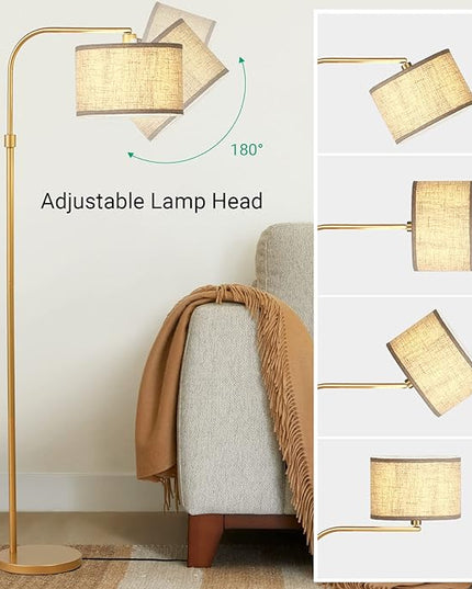 EDISHINE Arc Floor Lamp for Living Room, Modern Standing Lamp with Adjustable Drum Shade, Gold Reading Lamp Corner Light with Foot Switch for Bedroom, Office, Kids Room - LeafyLoom