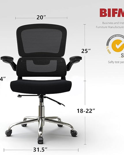 Ergonomic Office Chair, Breathable Mesh Chair with Adjustable Height, Computer Chair with a Double Lumbar Support and Flip-up Arms, Home Office Desk Chair with 90°-130° Tilt Function - LeafyLoom