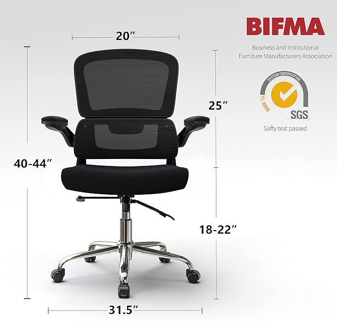 Ergonomic Office Chair, Breathable Mesh Chair with Adjustable Height, Computer Chair with a Double Lumbar Support and Flip-up Arms, Home Office Desk Chair with 90°-130° Tilt Function - LeafyLoom