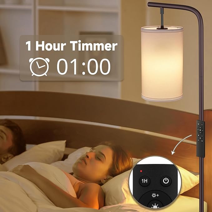 Floor Lamp for Living Room, 9W LED Bulb, Remote Custom Color Temperature & Brightness, Standing Lamps for Bedroom Office Kid Room, Browm - LeafyLoom