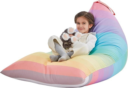 Nobildonna Stuffed Animal Storage Bean Bag for Kids (No Filler), Extra Large 250L Bean Bag Chair Cover Only, Washable Beanbag Without Filling Soft Premium Canvas Stuffable Bean Bag Cover (Rainbow) - LeafyLoom