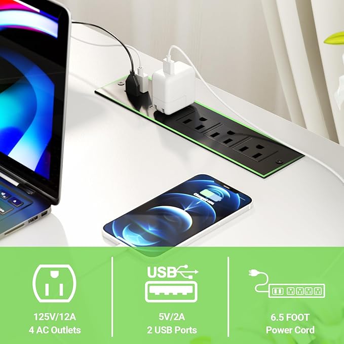 Unikito Reversible L Shaped Desk with Power Outlets and Smart LED Light, 55 Inch Computer Office Desk, Unique Grid Design, Corner Writing Gaming Table with Monitor Stand and Storage Shelf, White - LeafyLoom