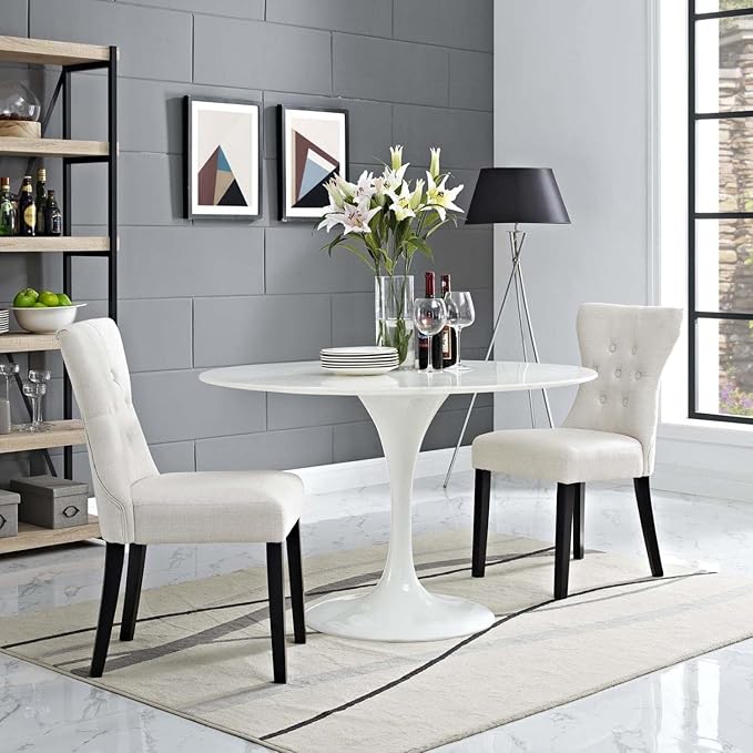 Modway Silhouette Modern Tufted Upholstered Fabric Parsons Two Dining Chairs in Beige - LeafyLoom