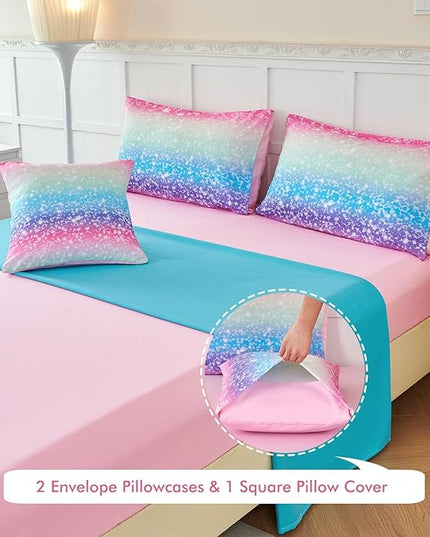 PERFEMET Rainbow Queen Comforter Set with Sheets, 6 Pieces Blue Green Bedding Sets for Girls, Tie Dye Ombre Bed Set for Bedroom Decoration, Lightweight All Season Bed in A Bag - LeafyLoom