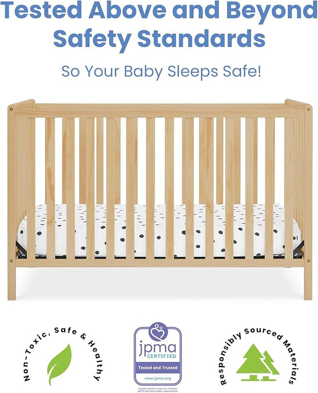 Delta Children Heartland 4-in-1 Convertible Crib, Natural + Twinkle Galaxy Crib and Toddler Mattress (Bundle) - LeafyLoom