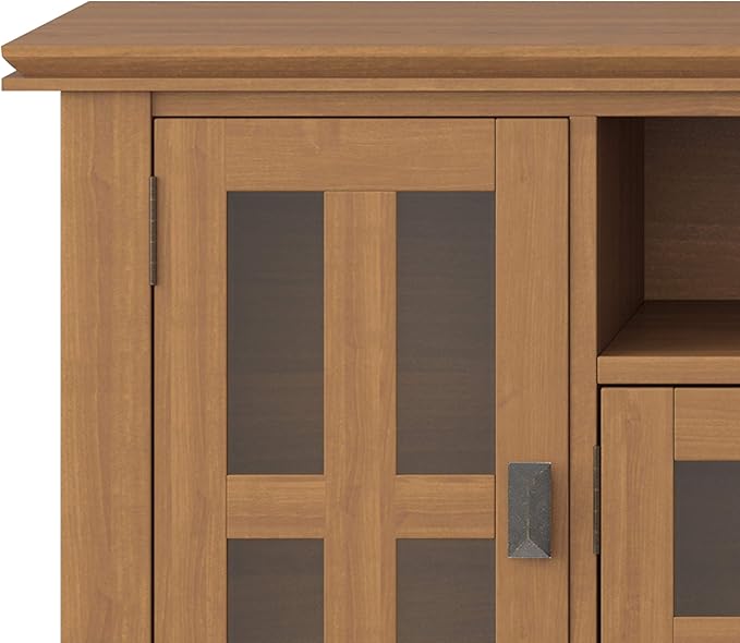 SIMPLIHOME Artisan SOLID WOOD Universal TV Media Stand, 72 inch Wide, Transitional, Living Room Entertainment Center, Storage Cabinet, for Flat Screen TVs up to 80 inches in Honey Brown - LeafyLoom