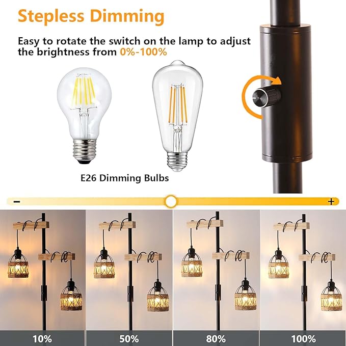 Dimmable Floor Lamp,Industrial Floor Lamp,Rustic Farmhouse Floor Lamp for Living Room Bedroom Office(Black) - LeafyLoom