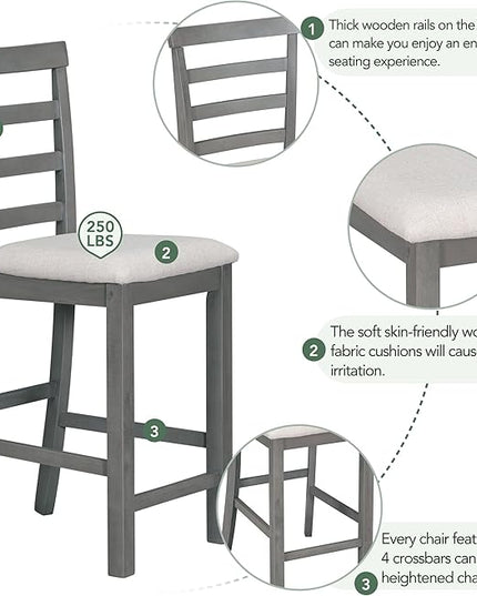 NicBex Small Kitchen Table Set for 4 Bar Table and Chairs Set 5-Piece Multi-Functional Rubber Wood Counter Height Dining Set with Padded Chairs for Dining Room, Gray - LeafyLoom