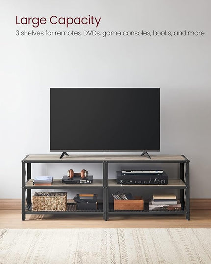 VASAGLE TV Stand, TV Console for TVs Up to 65 Inches, TV Table, 55.1 Inches Width, TV Cabinet with Storage Shelves, Steel Frame, for Living Room, Bedroom, Greige and Black ULTV094B02 - LeafyLoom
