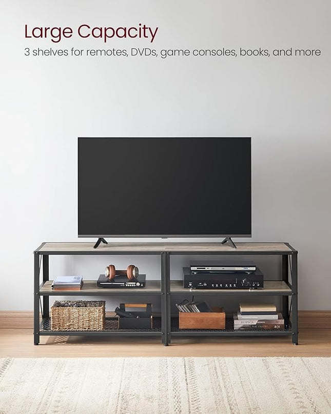 VASAGLE TV Stand, TV Console for TVs Up to 65 Inches, TV Table, 55.1 Inches Width, TV Cabinet with Storage Shelves, Steel Frame, for Living Room, Bedroom, Greige and Black ULTV094B02 - LeafyLoom