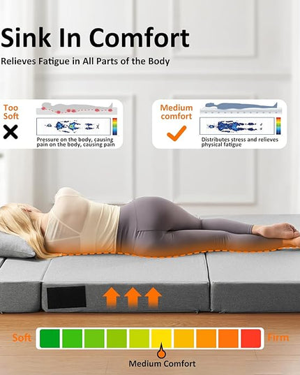 Single Size Folding Sofa Bed - Convertible Floor Sofa with Two Large Pockets - Foldable Memory Foam Sleeper for Guest Sleepovers/Game Rooms/Family Gatherings/Lofts(Light Grey) - LeafyLoom
