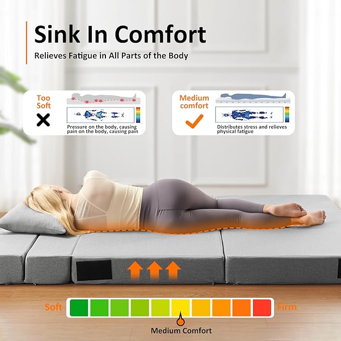 Single Size Folding Sofa Bed - Convertible Floor Sofa with Two Large Pockets - Foldable Memory Foam Sleeper for Guest Sleepovers/Game Rooms/Family Gatherings/Lofts(Light Grey) - LeafyLoom