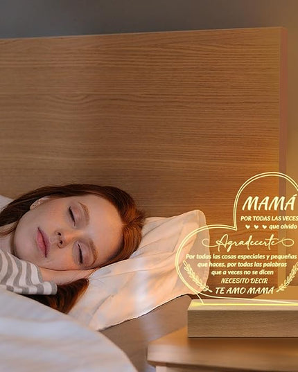 Regalos para Mamá, Gifts for Mom in Spanish, Regalo De Cumpleaños Para Madre- Engraved Wooden Base Lamp Presents- Regalos Para Mujer, Mama Gifts - LeafyLoom