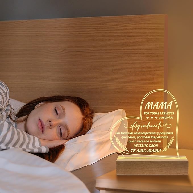 Regalos para Mamá, Gifts for Mom in Spanish, Regalo De Cumpleaños Para Madre- Engraved Wooden Base Lamp Presents- Regalos Para Mujer, Mama Gifts - LeafyLoom