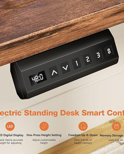 Sweetcrispy Electric Adjustable Height Standing Desk - 55 x 24 inch Sit to Stand Up Desk with Splice Board, Rising Home Office Computer Table with 2 Hook and Wire Hole for Work - LeafyLoom